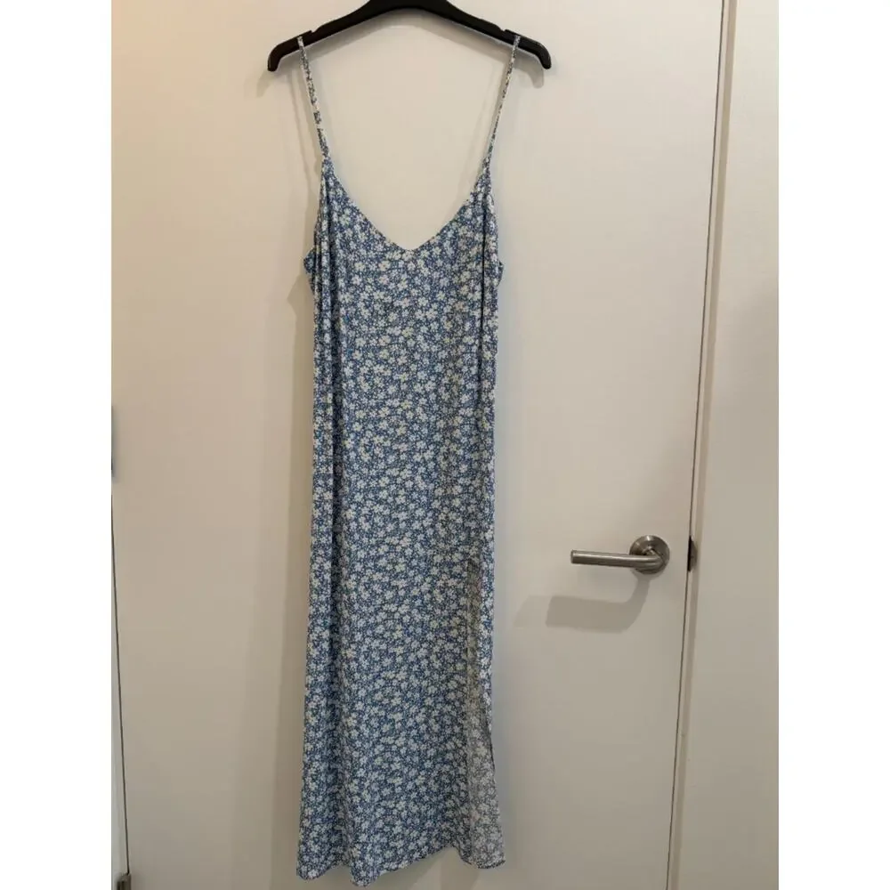 Reformation Blue White Ditsy Floral Spaghetti Strap Midi Dress - Size M - Picture 4 of 11